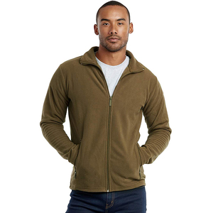 <b>Men's</b> Olive Green Fleece <b>Jacket</b> Breathable Stand Collar <b>Half</b>-<b>Zip</b> Closure Casual Winter Wear Regular Fit Solid Color Zipper - Product Image 2