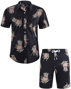 Vente en gros Ensemble 2 pièces d'été décontracté pour hommes, fournisseur personnalisé, design solide, chemise à col boutonné à demi-manches, short court en coton - Product Image 1