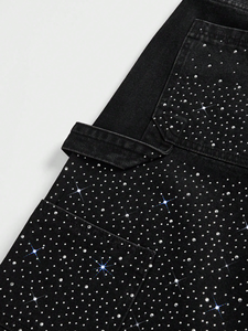 Shorts de Mezclilla Negros de Cintura Alta con Estampado de Lentejuelas Brillantes, Estilo Cargo, Ropa Urbana, Casual de Verano, para Hombre y Mujer - Product Image 6