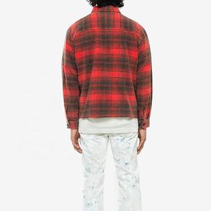 <b>Men's</b> Red Plaid Flannel <b>Shirt</b> Full Sleeve Cotton Autumn Casual Motorcycle Kevlar <b>Shirts</b> with customize logo of your - Product Image 6