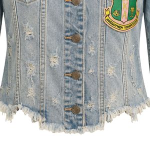 Blue Women Distressed Cropped Denim Jacket Casual Long Sleeve Jean Outerwear Fashion Short Jacket Trendy Streetwear Apparel - Product Image 5
