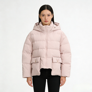 New Women's 90% Duck Woven Zipper Breathable Windproof Thick Short Puffer Hooded Winter Coat Casual Loose Pockets Hat - Product Image 1