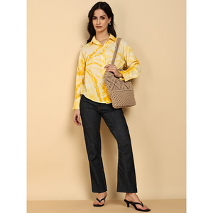 Camisa Ligera de Mezcla de Algodón para Mujer, Ropa de Verano, Blusa Amarilla con Estampado al Mejor Precio por Exportador - Product Image 1