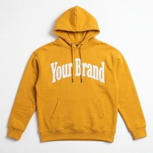 Sweat à capuche unisexe surdimensionné en molleton épais jaune moutarde avec logo personnalisé, imprimé en relief, écologique, style streetwear pour homme - Product Image 2
