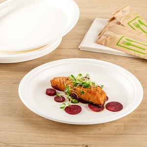 Platos Desechables de Fibra Natural de Bagazo, Forma Redonda, 9 Pulgadas, Ideales para Comidas Combinadas, Servir Bocadillos, Bodas y Fiestas - Product Image 1