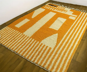 Alfombra Artesanal Anudada a Mano, Marroquí, Naranja, Lana de Nueva Zelanda, Ecológica, Antibacteriana, Floral, Lavable, para Sala de Estar, Bar, Oración - Product Image 2