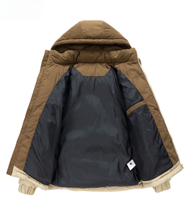 Men's Hooded Down Parka <b>Jacket</b> Solid Color Polyester Zipper Closure Casual Outerwear Regular Fit Straight Body Winter Coat - Product Image 2