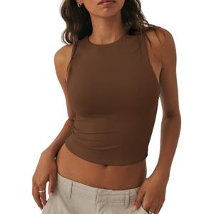 Camiseta sin Mangas Básica y Ajustada para Mujer con Cuello Alto, Logotipo Personalizado, Top Corto para Entrenamiento en el Gimnasio, Colección de Colores Lisos 2026 - Product Image 1