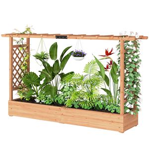 Fioriera in Legno con Traliccio e Fori di Drenaggio per Piante Rampicanti - Ideale per Fiori, Verdure ed Erbe - Product Image 1