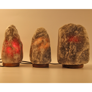 Himalayan Grey Rock Salt Lamp with <b>Dimmer</b> Switch Natural Carved Wooden Base Wholesale Natural Crafts Gray Salt Table Lamp - Product Image 2