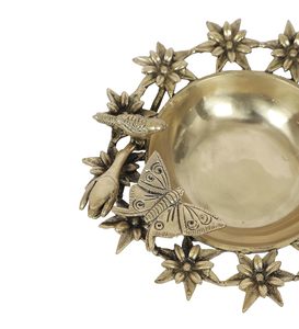 Brass Urli Bowl Showpiece for Home Decor Decorative Flower Bowl Brass <b>Bird</b> <b>Feeder</b> Traditional Standard Urli - Product Image 2