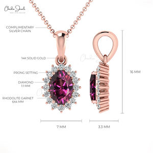 Authentic Rhodolite Garnet and White Diamond Halo Pendant for Women 14k Fine Gold Hallmark Jewelry From Top Asian Manufacturer - Product Image 5