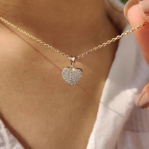 Heart Shape Round Cut Diamond Pave <b>Pendant</b> <b>Solid</b> <b>Gold</b> Heart Necklace Minimalist Diamond Heart Charm Gift for Elegant Women - Product Image 3