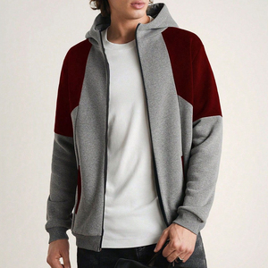 เสื้อแจ็คเก็ตผ้าฟลีซมีฮู้ดสำหรับผู้ชาย สีเทาแดง แนวลำลอง สำหรับฤดูหนาว - Product Image 1