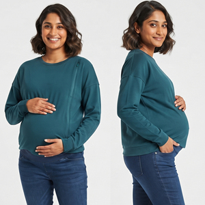 Sudadera de Maternidad para Mujer, Cuello Redondo, Manga Larga, Cierre en el Hombro, Sudadera de Lactancia, Camiseta de Forro Polar para Amamantar - Product Image 6
