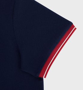 Polo pour homme personnalisé bleu marine foncé avec bordure contrastante, manches courtes, col, style golf, tenue décontractée et sportive - Product Image 3