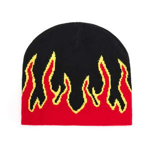 Bonnet unisexe avec motif flamme, bonnet d'hiver tricoté, style streetwear, bleu noir, couleur contrastée, taille adulte 56-58CM - Product Image 4