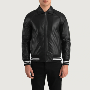 Men's PU <b>Leather</b> Bomber <b>Jacket</b> Turn-down Collar Solid Color Zipper Closure Casual Autumn Wear Regular Fit - Product Image 5
