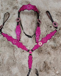 Ensemble de harnais de cheval de style occidental en cuir avec collier de poitrine, orné de conchos perlés, réglable, pour l'équitation - Product Image 5