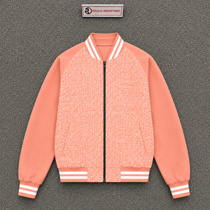 Blouson universitaire moderne couleur pêche pour homme, vêtement d'extérieur quotidien, couleur unie, doublure polaire, fermeture éclair, style décontracté pour l'automne, coupe classique SAL - Product Image 5