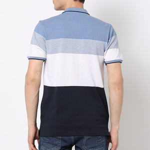 เสื้อโปโลแขนสั้นลายทางผู้ชาย ผ้าฝ้ายถัก สวมใส่สบาย ระบายอากาศได้ดี ทรงปกติ สีน้ำเงินเทา ลายพิมพ์ - Product Image 5