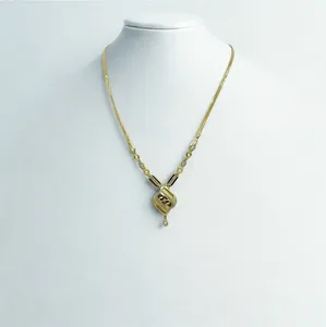 Joyería de moda tradicional para fiestas nupciales, elegante conjunto de collar con colgante geométrico dorado y aretes a juego para mujer - Product Image 3