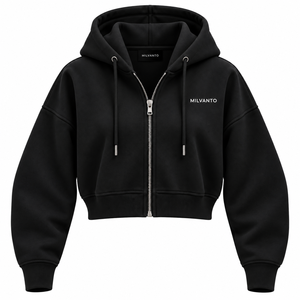 <b>Black</b> Premium Custom Women's Drop Shoulder Cropped Oversized Zip Up Winter <b>Hoodie</b> Custom Design 100% Cotton Fleece <b>Hoodie</b> - Product Image 1