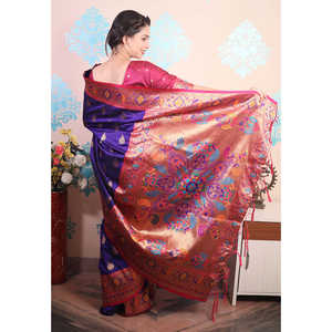 Sari en soie Paithani violet tissé Zari Elite Weaves, foulards et châles traditionnels - Product Image 3