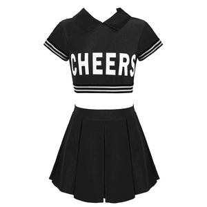 Black Cheerleader Outfit Shorts with Mid Waist Pleated Skirt Set for Women Girls Fashion Sport Wear Spandex/Nylon Quick Dry - Product Image 1