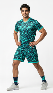 Conjunto de Camiseta y Pantalones Cortos de Voleibol Geométricos Verde Menta Personalizados al por Mayor, Uniforme de Equipo Absorbente de Sudor, Ropa Deportiva Sublimada OEM - Product Image 5