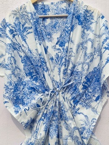 Vestido Kaftán de Algodón con Estampado Tropical para Mujer, Vestido de Playa Boho Maxi Midi, Corte Holgado, Ropa Informal para Vacaciones - Product Image 3