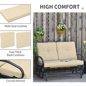 Outdoor Patio Glider Bench with Padded Cushions and Armrests 2-Person Courtyard <b>Swing</b> Rocking Chair with Sturdy Beige <b>Frame</b> - Product Image 6