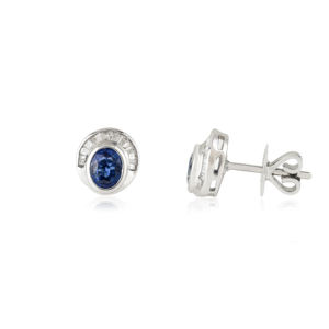Exquisitos Pendientes de Oro Blanco de 14K con Zafiro Azul y Diamantes, Piedra de Nacimiento de Septiembre, Joyería de Piedras Preciosas al por Mayor - Product Image 3