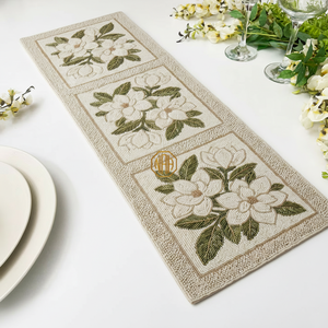 Cream Beaded <b>Table</b> <b>Runner</b> Easter Egg Design Scalloped Edge Handmade Glass Bead Embroidered <b>Table</b> Decor Wholesale Supply - Product Image 3