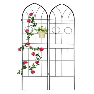 Set di 2 tralicci da giardino in metallo antiruggine neri da 200 cm x 50 cm per piante rampicanti, supporto per fiori da esterno - Product Image 5