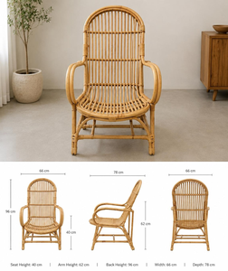 Silla de Mimbre Natural Hecha a Mano, Silla de Lectura Estilo Boho, Mueble Decorativo Tejido con Estilo para Sala de Estar, Dormitorio o Rincón de Lectura - Product Image 2