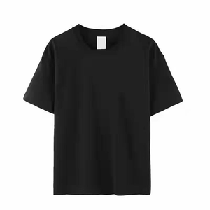 Camisa Casual de Manga Corta sin Cuello para Hombre, Color Negro Sólido, 100% Algodón Popelina Antiarrugas, 180g, para Verano - Product Image 1