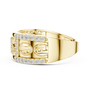 Round Cut Lab Grown <b>Diamond</b> <b>Ring</b> 14K Yellow Gold DEF VVS Oval Cluster Openwork <b>Diamond</b> Men's Band Wholesale Jewelry Manufacturer - Product Image 5