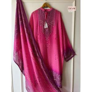 Ensemble haut, pantalon palazzo et dupatta en pure soie Chinon, en tissu chiffon pour tenue de soirée, une tenue élégante - Product Image 6