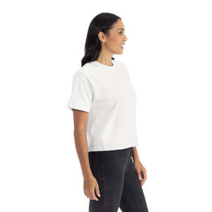 Camiseta Corta Blanca de Cuello Redondo para Mujer, Manga Corta, Corte Holgado, Color Sólido, Informal, Primavera Verano, 100% Algodón Jersey - Product Image 3