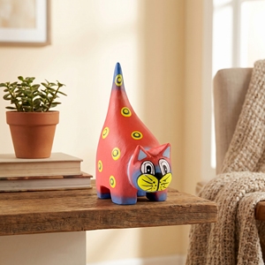 Figura de gato hecha a mano en madera de Albizia roja, pintada a mano, estatua de animal de madera, decoración rústica para el hogar, adorno de jardín, regalo. - Product Image 4