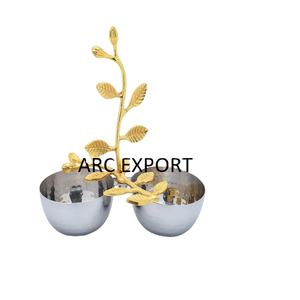 Ustensiles de cuisine pour la maison Bol de service avec arbre Bols à feuille d'or Brillant Poli Décoratif Mariage et Resort Bol à fruits secs en Inde - Product Image 1