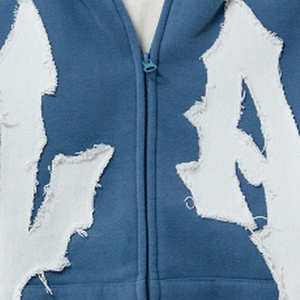 Sudadera con capucha y cremallera para hombre, personalizada, con parche de letras desgastadas y aplique de borde sin rematar, de forro polar, el mejor producto de 2026 - Product Image 2