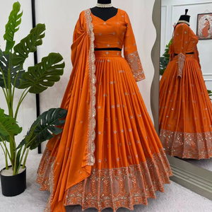 Nouvelle SÉRIE Lehenga Choli moderne pour femmes pour les fêtes et les mariages, tissu en satin de soie avec broderies et sequins, séchage rapide, toutes saisons - Product Image 1