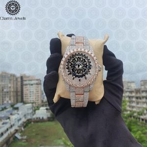 Charm_Jewels Luxury Stainless Steel <b>Diamond</b> Paved Analog Quartz <b>Watch</b> Round Case 38mm Folding Clasp Unisex Fashion Jewelry - Product Image 2