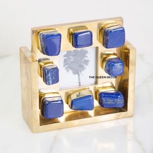Contemporary Aluminum Metal Unique Shape Gold Plated <b>Resin</b> Gemstones Decorative Photo Frame <b>Table</b> <b>Top</b> Desk Organizer - Product Image 1