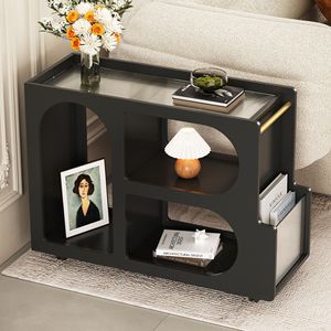 31.5 moderna 'w X 11.8' 'd' X 23.1 ''h ruote con accenti dorati chiudibili a chiave 5mm di spessore vetro temperato stretto Mobile End soggiorno - Product Image 1