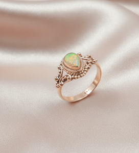 แหวนพลอยโอปอลเอธิโอเปียธรรมชาติ เงินแท้ 925 ทำมือ รูปทรงหยดน้ำ แบบคาโบชอง วินเทจ ดีไซน์เนอร์ เครื่องประดับผู้หญิง สำหรับคริสต์มาส - Product Image 2