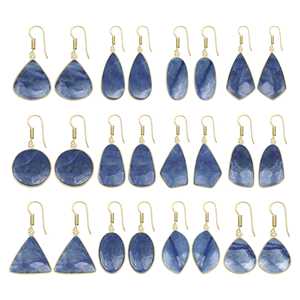 Adorables pendientes de piedra natural, chapados en oro de 18k, de latón, colgantes, para boda, regalo para mujer, pendientes de cuarzo Dumortierita - Product Image 1