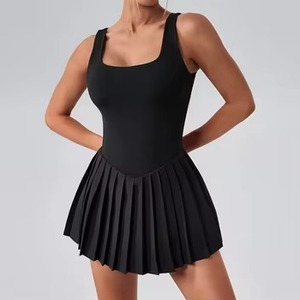 Feilin M217 Women's Spandex/Nylon Pleated One-Piece Backless Sportswear Outdoor Anti-Walk Fitness Skirt Breathable with Pockets - Product Image 6